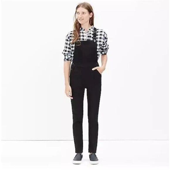 Madewell Women's Small Black Frost Denim Cross -Back Skinny Leg Overalls - Picture 1 of 10